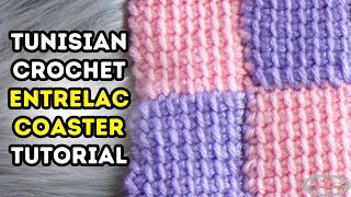 How to TUNISIAN Crochet ENTRELAC Coaster TUTORIAL [upl. by Siladnerb]