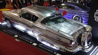 Dazzling Debut of a 1958 “Engraved” Lowrider Impala by Izawa Art Design from Japan at SEMA 2018 [upl. by Putnem]