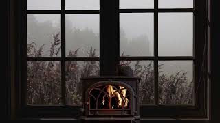 Rain on window  crackling fire and misty atmosphere for sleep study relax [upl. by Ylle966]