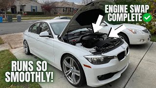 BMW F30 ENGINE SWAP PART 3 NEW ENGINE IS IN [upl. by Samled290]