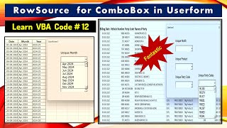 Learn VBA Code Part 12  RowSource For ComboBox in Userform [upl. by Ayian]