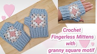 How to Crochet Fingerless Mittens with Granny Square Motif [upl. by Ploss]