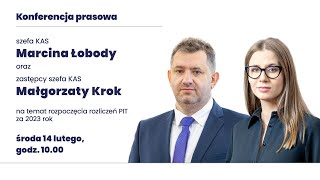 Konferencja prasowa szefa KAS Marcina Ĺobody 14 lutego 2024 r [upl. by Nnagem]