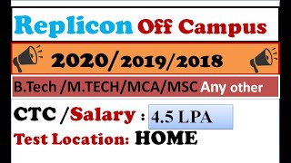 Replicon off campus drive for 2020  2019 2018 Batch  Salary 45LPA  Test Location Home [upl. by Greggory]