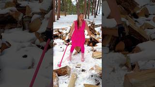 Wait for it… woodchopping snow axe challenge satisfying ootd woodsplitting dress outdoors [upl. by Rubio]