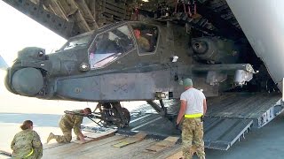 Unloading AH64 Apache Helicopters from C17 Globemaster III [upl. by Ardelle]