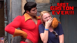 GIRL WONT GIVE GASTON A KISS  Walt Disney World  Gaston  Beauty and the Beast Village [upl. by Eendys]