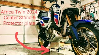 Africa Twin 2024 center stand and home made protector plate [upl. by Rolland]