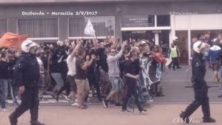 Olympique Marseille fans  Oostende Belgium 382017  Before the game [upl. by Auric]