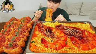 ASMR MUKBANG 직접 만든 킹블랙타이거새우 열라면 김밥 김치 유부초밥 먹방 RAMYEON amp KIMBAP MUKBANG EATING SOUND [upl. by Alikahs]