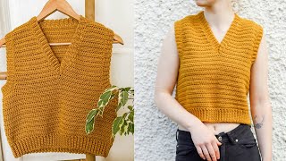 Crochet V Neck Vest Top Tutorial [upl. by Kucik148]