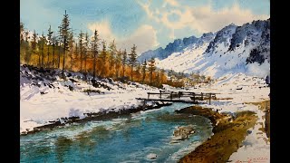 Watercolor painting tutorial  Snowy Scene [upl. by Skipton540]