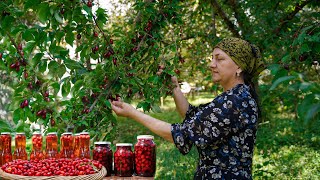 Making cornelian cherry harvest jam and juice in the village  Peasant womans winter preparations [upl. by Eserrehs844]