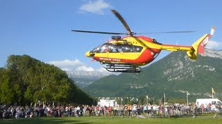 DECOLLAGE HELICOPTERE EC145 de la sécurité civile dAnnecy [upl. by Enirahtac]