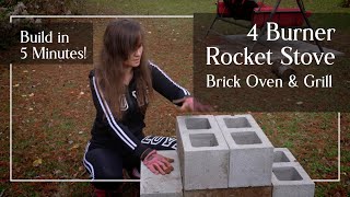 4 Burner Rocket Stove Brick Oven and Grill Build in 5 minutes [upl. by Justus]