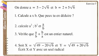 Maths  Exercice Corrigé  3ème  Racine Carrée Activités numériques  Fascicule ADEM Exercice 7 [upl. by Ellak204]