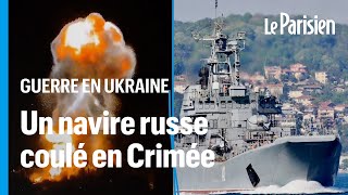 Crimée  limpressionnante destruction du navire russe Novocherkassk bombardé par lUkraine [upl. by Trilbi159]