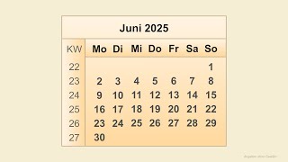 Kalender Juni 2025 [upl. by Emlynn634]