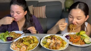 Chicken chowmein broccoli pork shrimp mix thukpa mukbang [upl. by Anaidni]