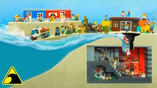 Lego Zombie Fall into Secret Underground Lab  Lego Dam Breach Experiment VS Tsunami Wave Machine [upl. by Noicpesnoc]