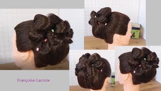 Coiffure de Mariage bouclée Chignon Haut  Curled Bridal Updo hairstyle  Peinado Recogido alto Boda [upl. by Ttergram]