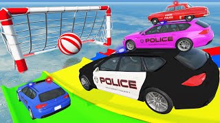 Big amp Small Police Cars with Slide Color and Portal Trap  Police Truck Rescue Cars  BeamNGDrive [upl. by Ahsak]