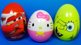 4 surprise eggs Disney PIXAR Cars HELLO KITTY SpongeBob Play Doh DORY eggs surprise mymillionTV [upl. by Irelav]