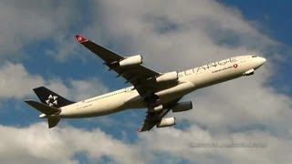 Turkish Airlines Star Alliance livery Airbus A340311 TCJDL landing and takeoff at Hamburg Airport [upl. by Tobie]