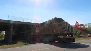 UP 6595 leads a northbound grain train at 103rd St in Kansas City MO FT CSX 7282 [upl. by Amersham]