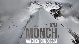 Mönch 4107m  Walcherhorn 3693m Bernese Alps Switzerland [upl. by Ahsaeym]