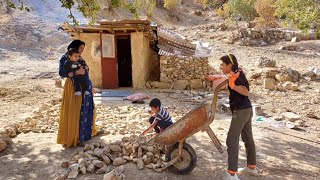 Sepideh and his children bringing stones and repairing the front of the hut [upl. by Ihp464]