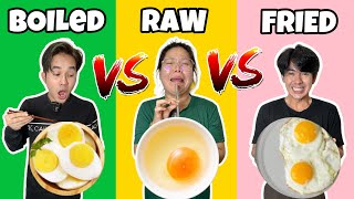 MAKAN TELUR MENTAH GUNA STRAW vs TELUR REBUS GUNA CHOPSTICK vs TELUR GORENG GUNA GARFU [upl. by Analat]