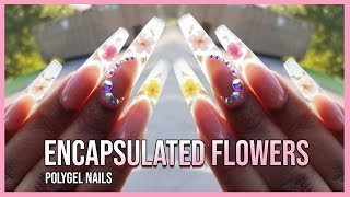 Polygel Nails Tutorial  How to Encapsulated Real Flowers  Polygel Nails with Nail Forms [upl. by Nnaacissej482]