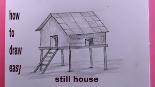 How to Draw a Stilt House Step by Step easyStill House Drawing [upl. by Hollerman374]