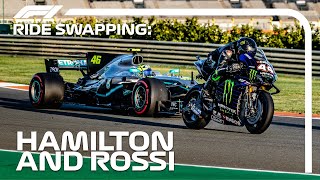 Lewis Hamilton and Valentino Rossi Swap Rides [upl. by Dnalrah]