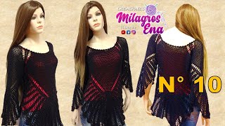 Blusa N° 10 tejido a crochet con Mangas Campana con Indicaciones para TODAS LAS TALLAS S M L XL [upl. by Ezalb142]