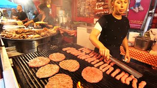 Street Food from Serbia Giant Burgers Handmade Sausages and more Grilled Meat [upl. by Ahsinam]