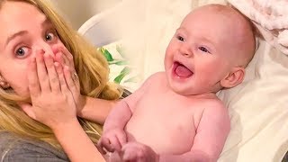 Our Babys First Time Laughing At 2 Months Old Caught On Camera [upl. by Berlyn]