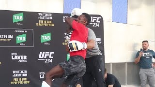 Israel Adesanya hits the Stunner the Rock Bottom and The Peoples Elbow at UFC 234 Open Workouts [upl. by Odrareg7]