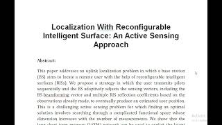 Localization With Reconfigurable Intelligent Surface An Active Sensing Approach [upl. by Kelson]