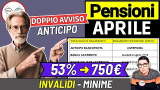 PENSIONI ➜ RITIRO APRILE  ANTICIPO PAGAMENTI PASQUA e AUMENTI X QUESTI PENSIONATI 📈 INVALIDI MINIME [upl. by Neelac730]