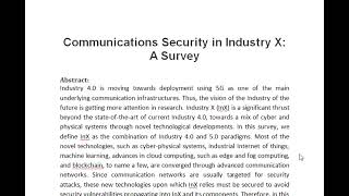 Communications Security in Industry X A Survey [upl. by Sharl]