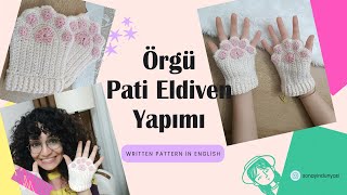 Tığ İşi Parmaksız Pati Eldiven Yapımı Crochet Cat Paw Fingerless Gloves diy [upl. by Anialeh]