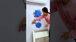 The wall at the head of the bed is too monotonous try pasting a blue roseFlower decoration painting [upl. by Eellehs422]