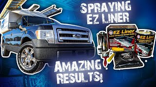 Spraying Ez Liner Bed liner Amazing Results on the Ford F150 work truck [upl. by Ahselaf361]