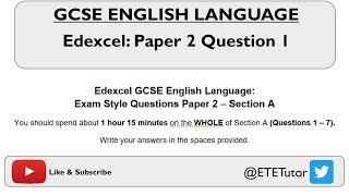 GCSE English Language Paper 2 Section A Question 1  Edexcel REVISION 2018 [upl. by Yvel]