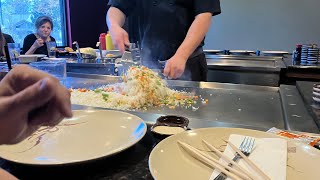 Employee at Japanese restaurant does AWESOME show [upl. by Nueormahc]