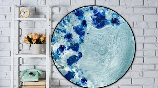 Do you Love minimal amp Simple Acrylic Shimmering ocean blues on large round canvas acrylic fluid [upl. by Metzgar401]