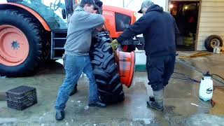 Tractor tire adventure  unmounting and mounting process on Kubota tractor [upl. by Simdars]