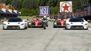 Kawasaki Ninja H2R Supercharged vs Ferrari Daytona SP3 vs F1 Ferrari SF23 at Old SPA [upl. by Letney976]